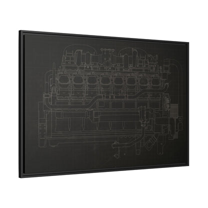 Engine Side View Schematic Drawing Framed Wall Art on Matte Canvas