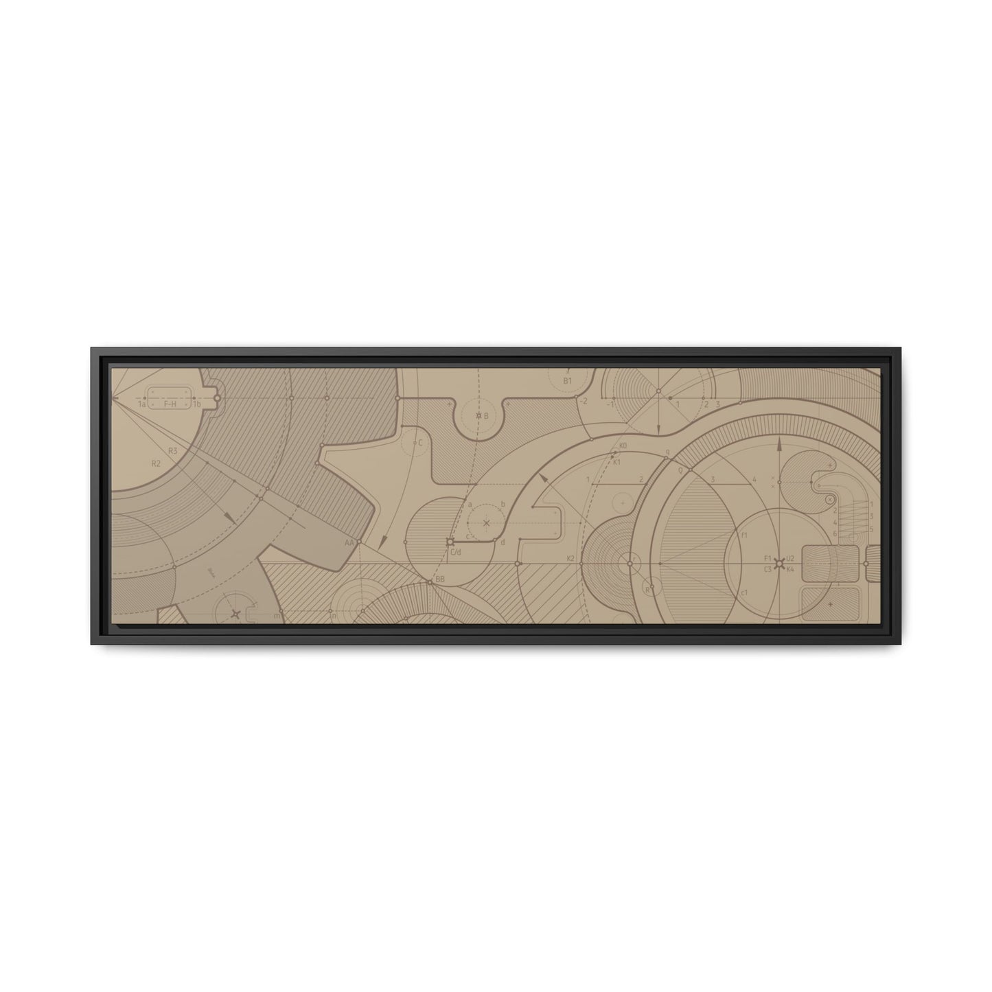 Geometric Gear Blueprint Drawing Art on Framed Canvas