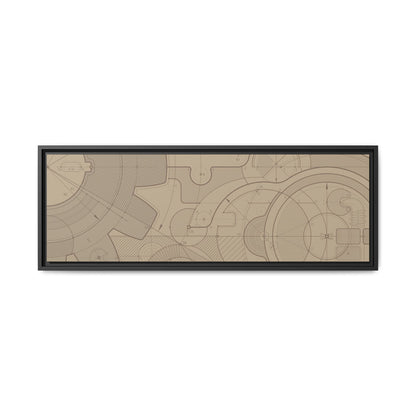 Geometric Gear Blueprint Drawing Art on Framed Canvas