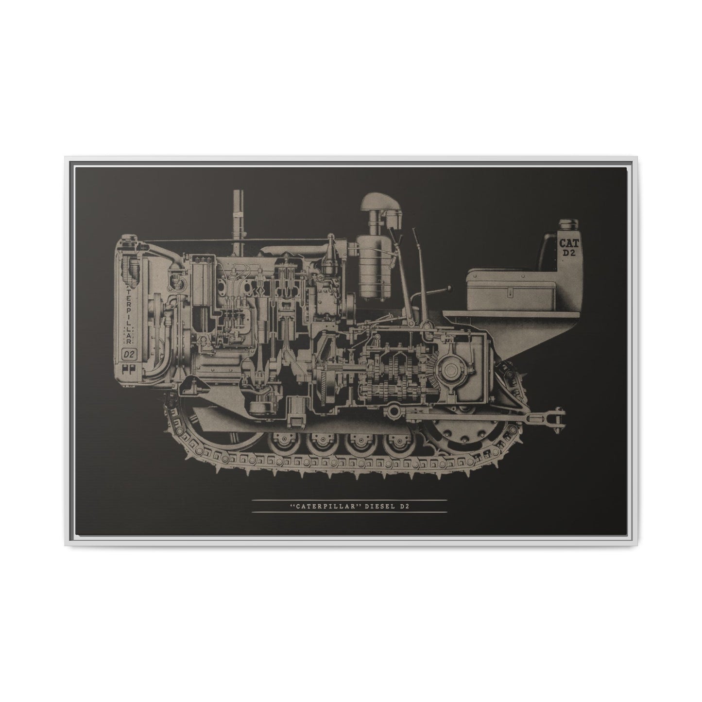 Vintage Caterpillar D2 Cutaway Drawing | Framed Wall Art on Stretched Canvas