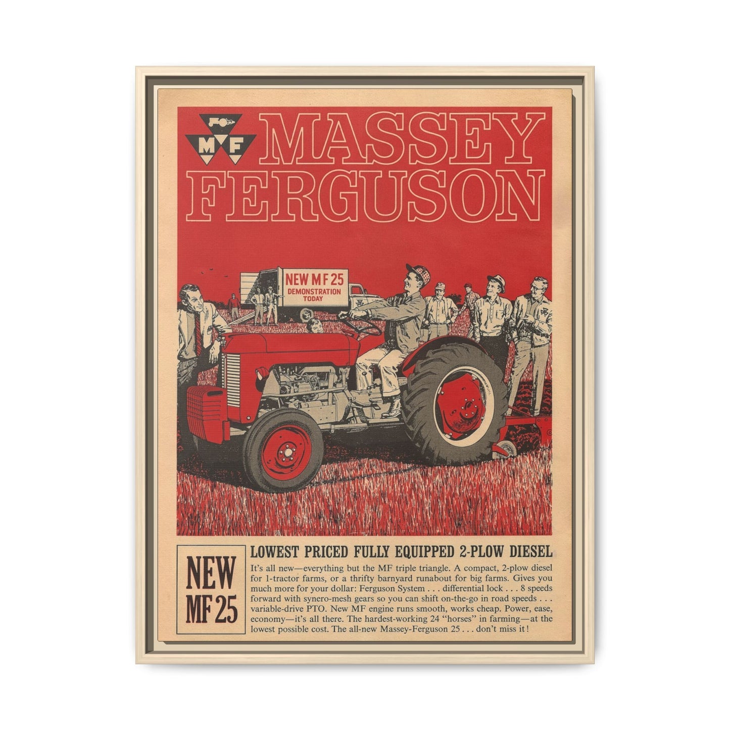 Massey 25 Demonstration Day Vintage Dealer Sign, Framed Wall Art on Canvas