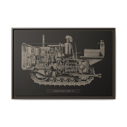 Vintage Caterpillar D2 Cutaway Drawing | Framed Wall Art on Stretched Canvas