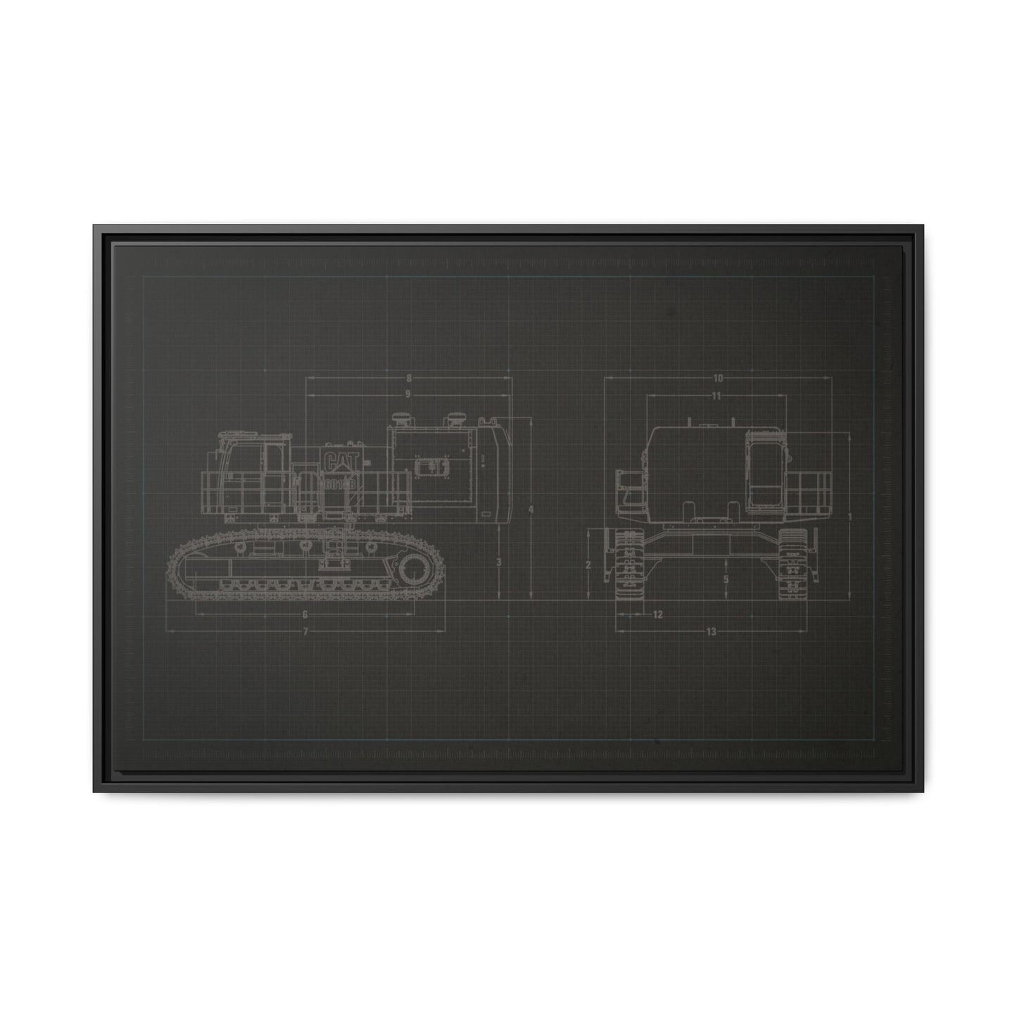 601 Excavator Drawing, Framed Wall Art on Canvas