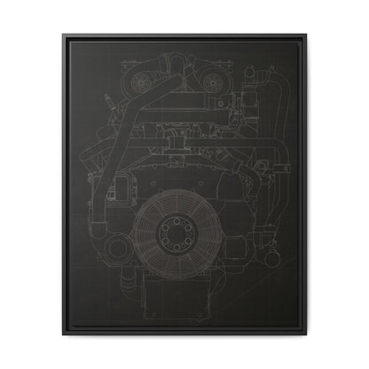 Machine Schematic Engine Drawing Front View Framed Wall Art on Stretched Canvas