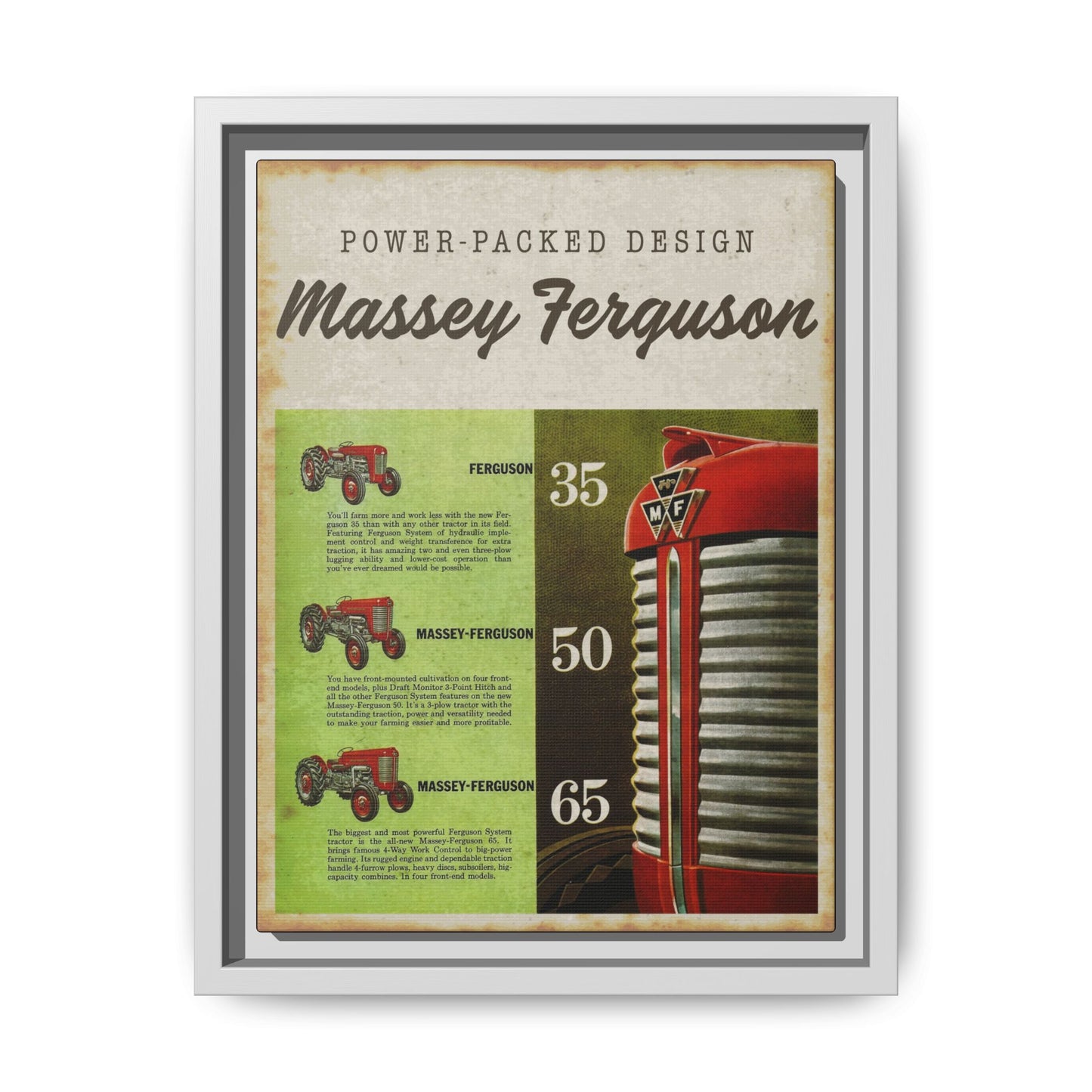Vintage Massey Ferguson Tractor Advertisement Wall Art Print on Framed Canvas
