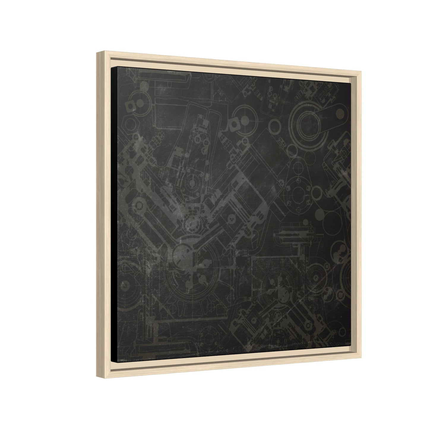 Engine Schematic Drawing Front View - Industrial Art - Framed on Canvas