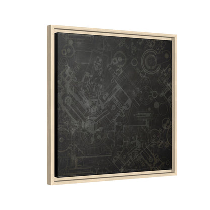 Engine Schematic Drawing Front View - Industrial Art - Framed on Canvas