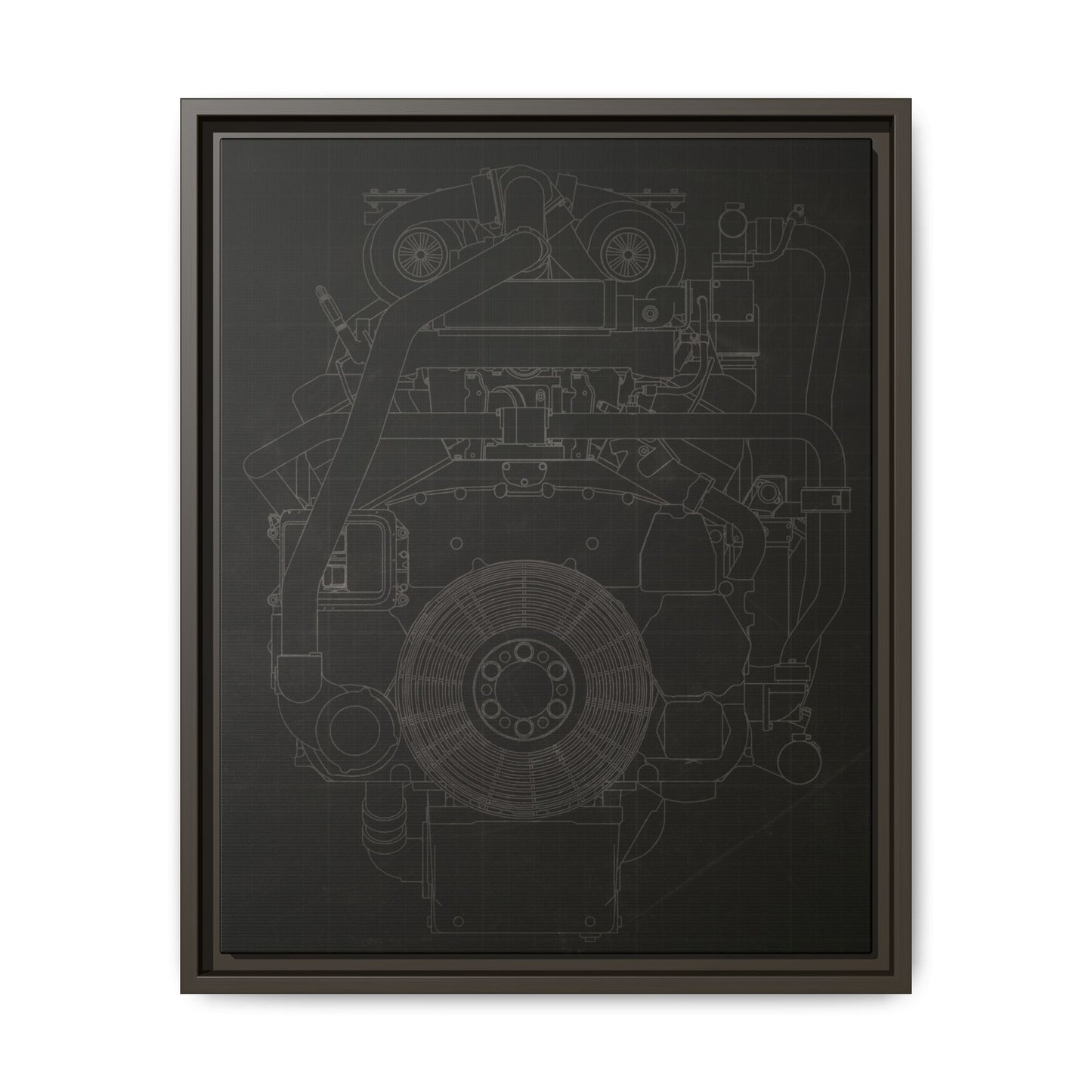 Machine Schematic Engine Drawing Front View Framed Wall Art on Stretched Canvas