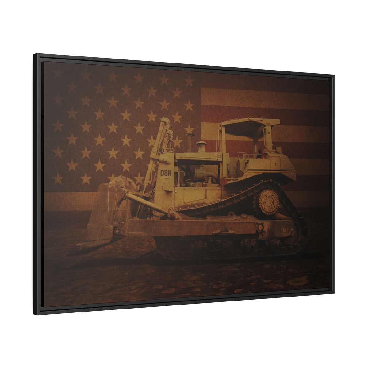 Patriotic D8N Classic Dozer | Framed Wall Art on Stretched Canvas