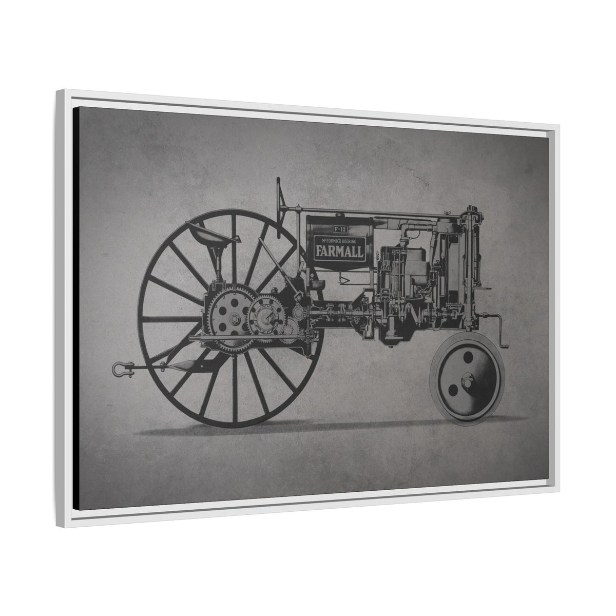 Vintage Farmall F-12 Mechanical Drawing | Light | Framed Wall Art on Canvas
