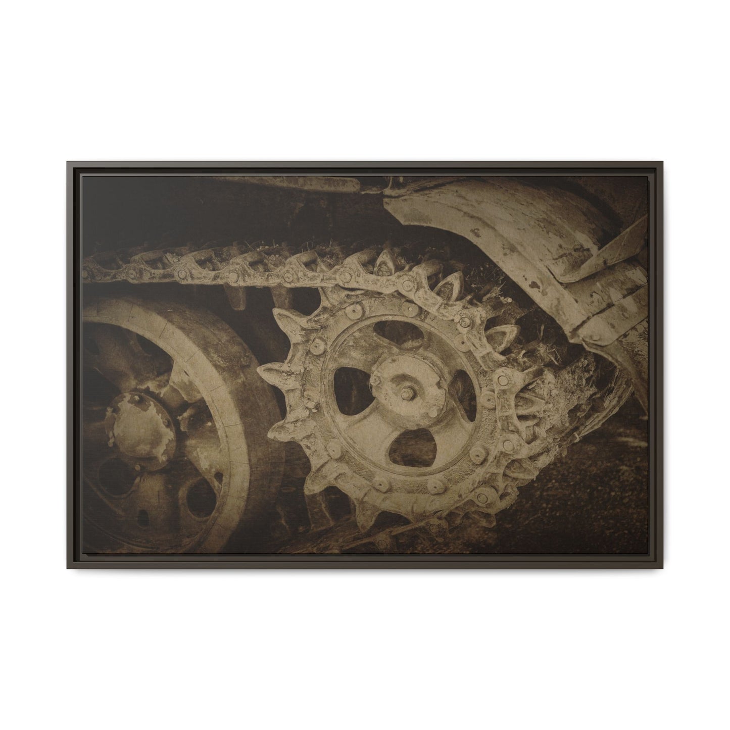 Treaded Tracks Close Up | Framed Wall Art on Stretched Canvas