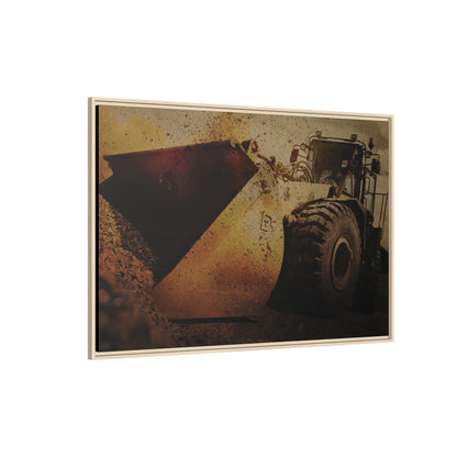 Front Loader Bucket Action | Gold |  Framed Wall art on Stretched Canvas