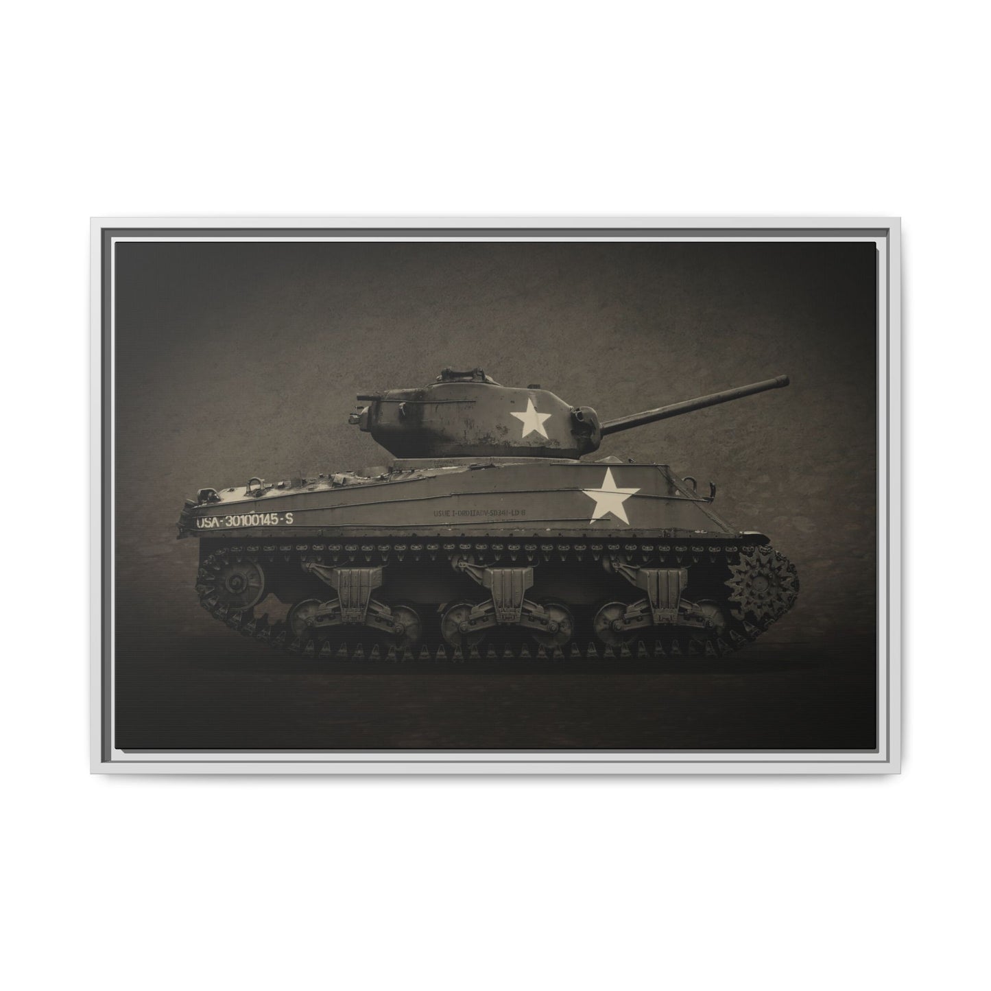 Vintage WWII  Sherman Tank, Double Star, Photo Wall Art on Framed Canvas