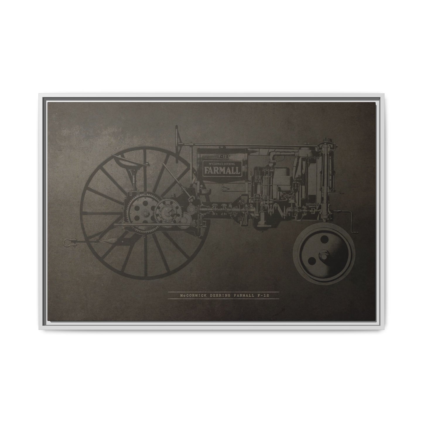 Vintage Farmall F-12 Mechanical Drawing | Framed Wall Art on Canvas