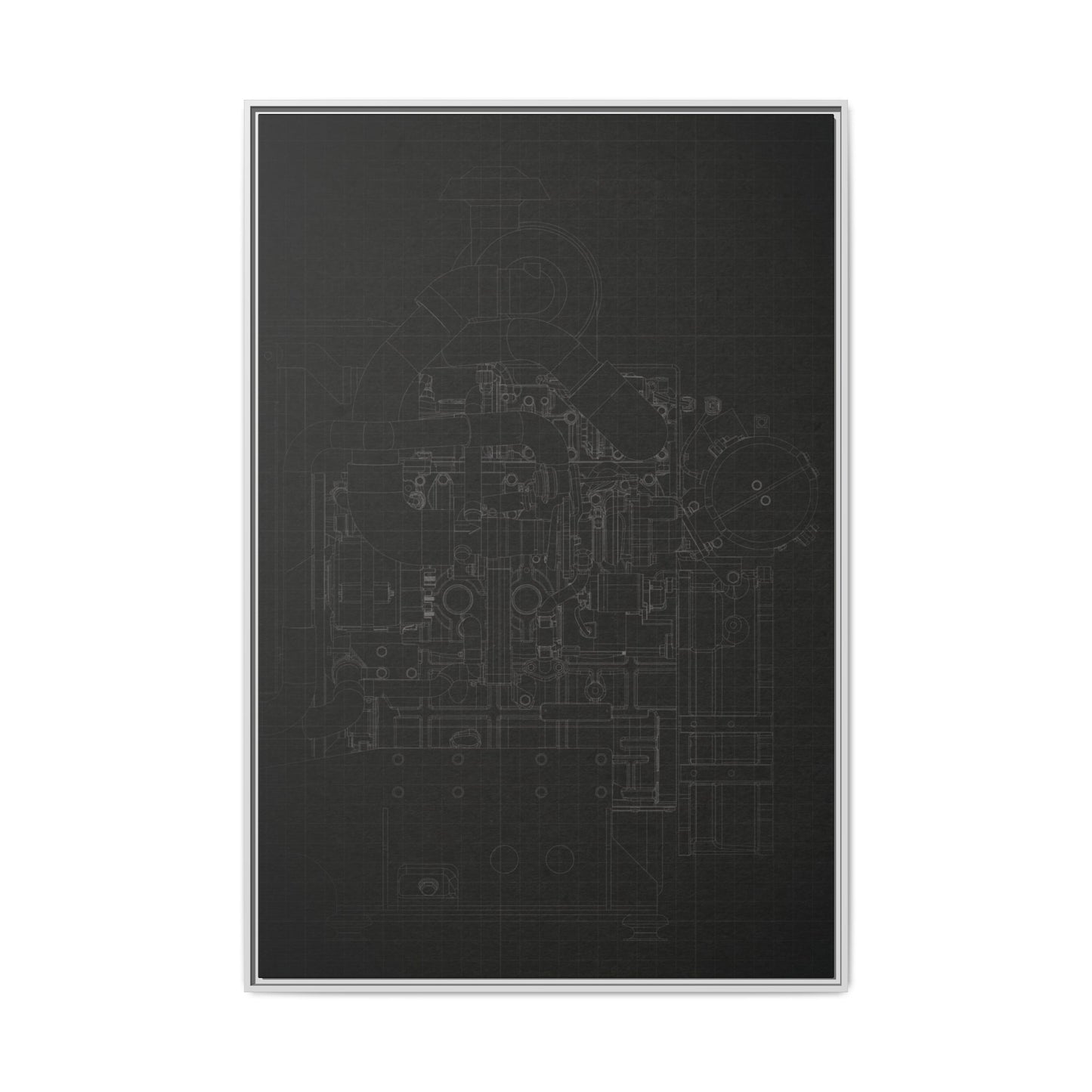 Heavy Equipment Engine Schematic Drawing – Framed Wall Art on Canvas