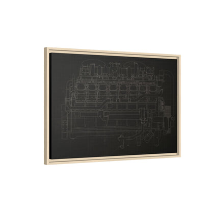 Engine Side View Schematic Drawing Framed Wall Art on Matte Canvas