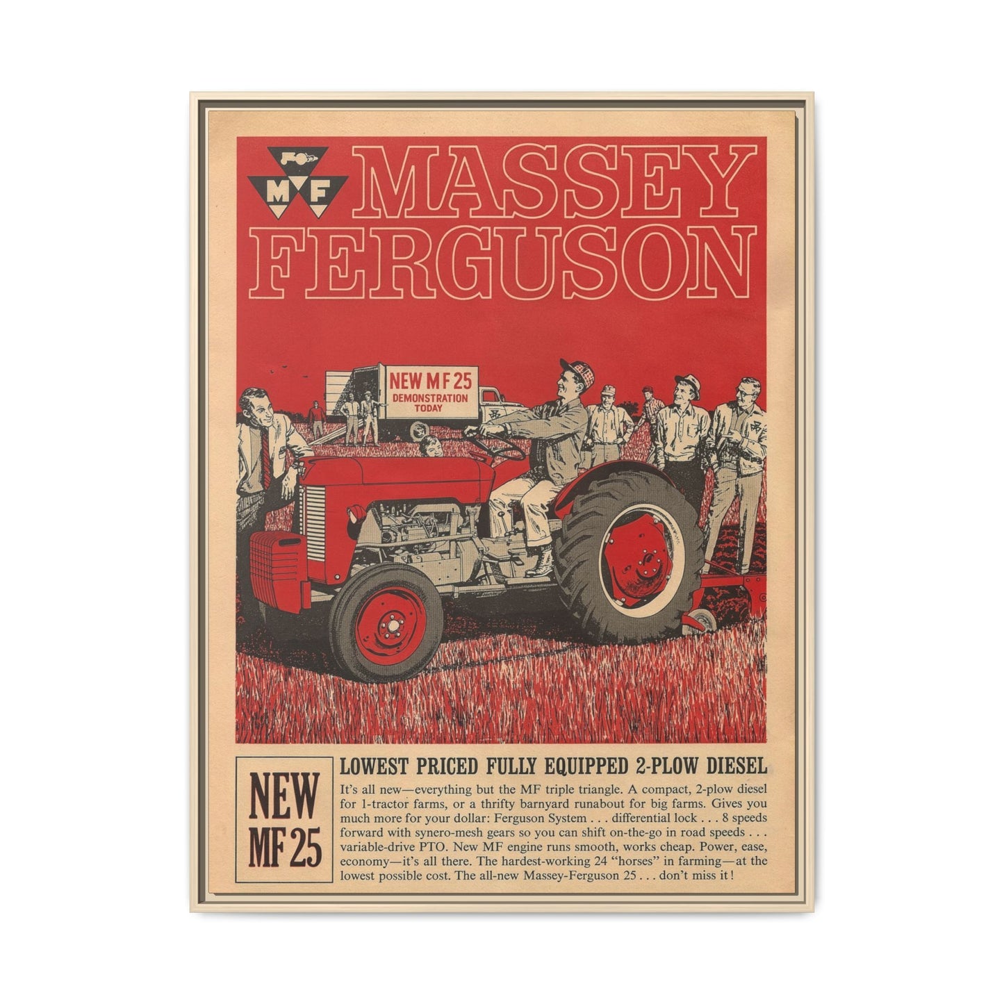 Massey 25 Demonstration Day Vintage Dealer Sign, Framed Wall Art on Canvas