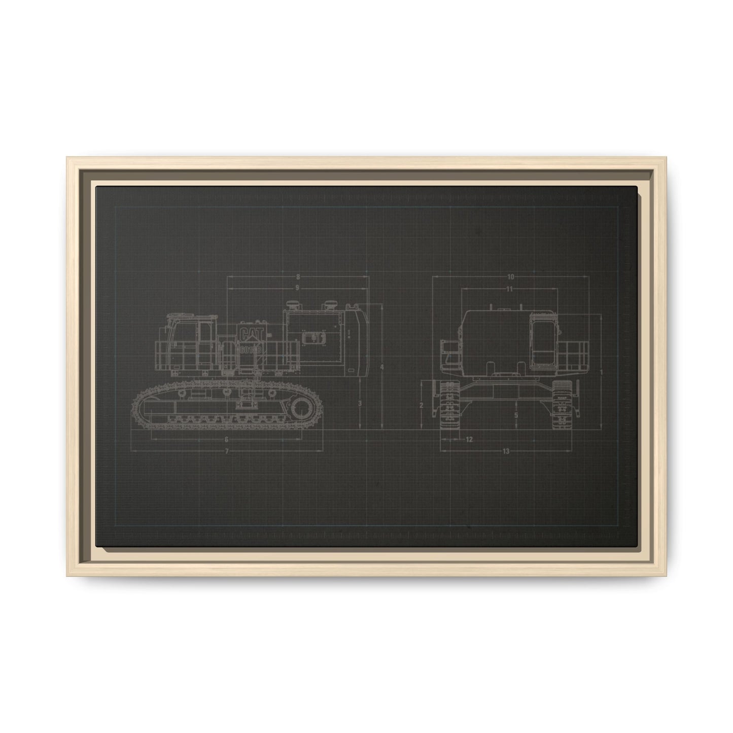 601 Excavator Drawing, Framed Wall Art on Canvas