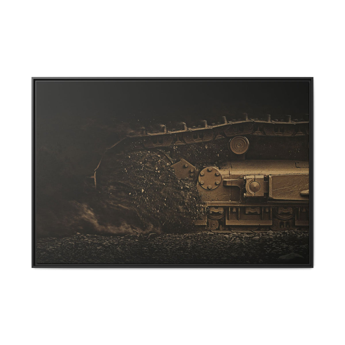 D7E Dozer Undercarriage Action | Framed Wall Art on Stretched Canvas