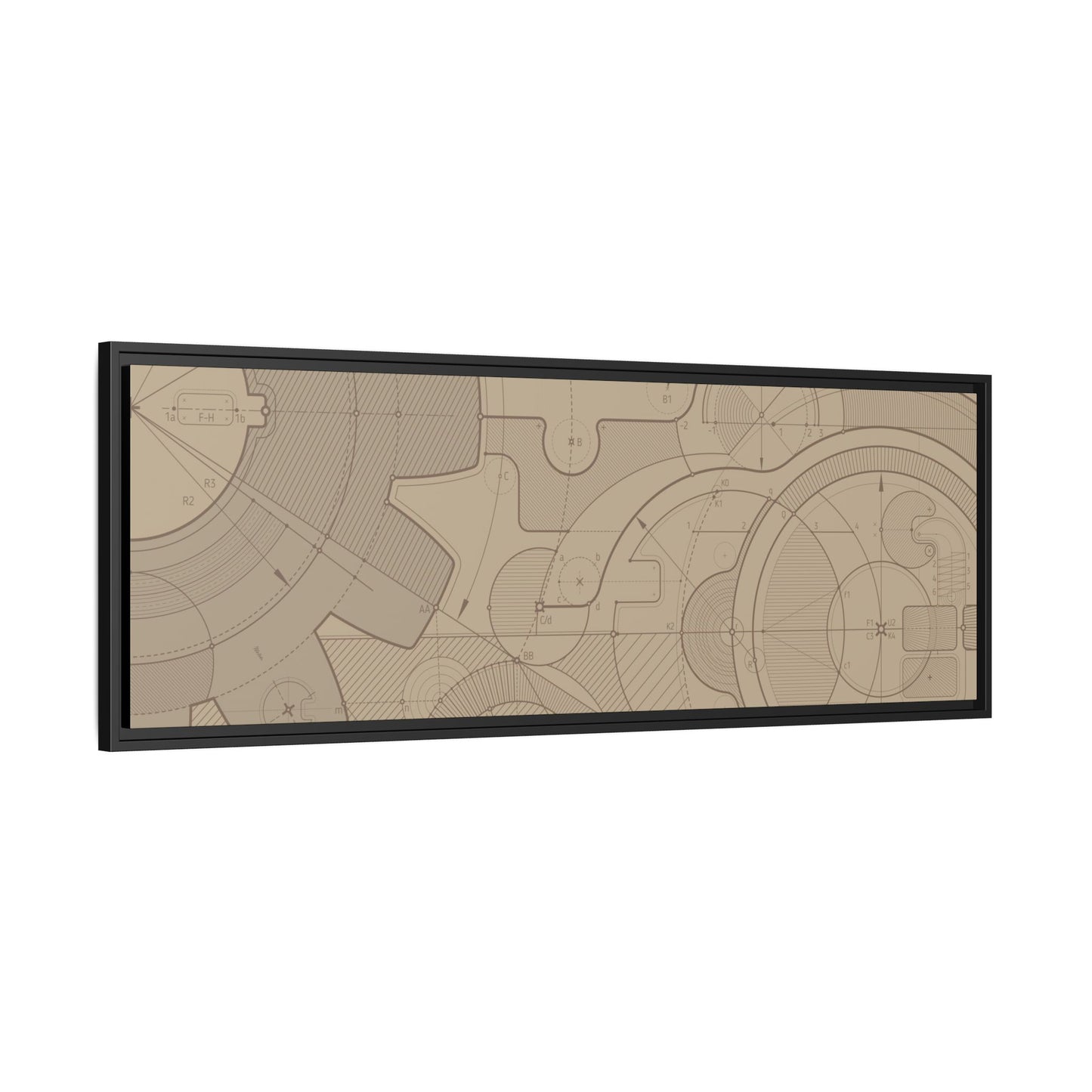 Geometric Gear Blueprint Drawing Art on Framed Canvas