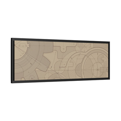 Geometric Gear Blueprint Drawing Art on Framed Canvas