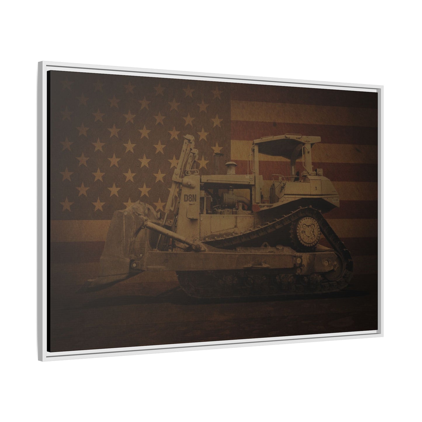 Patriotic D8N Classic Dozer | Framed Wall Art on Stretched Canvas