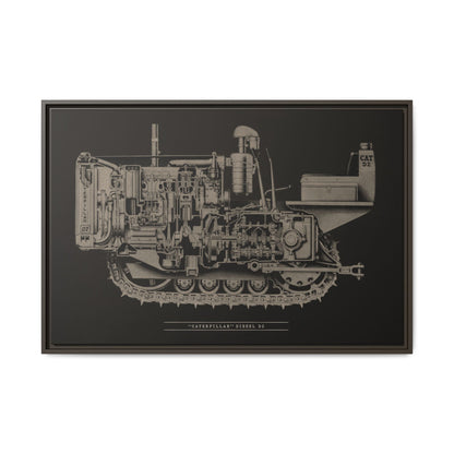 Vintage Caterpillar D2 Cutaway Drawing | Framed Wall Art on Stretched Canvas