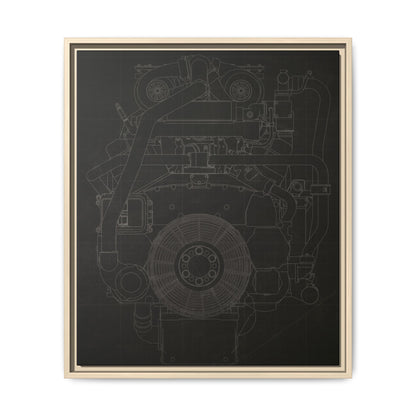 Machine Schematic Engine Drawing Front View Framed Wall Art on Stretched Canvas