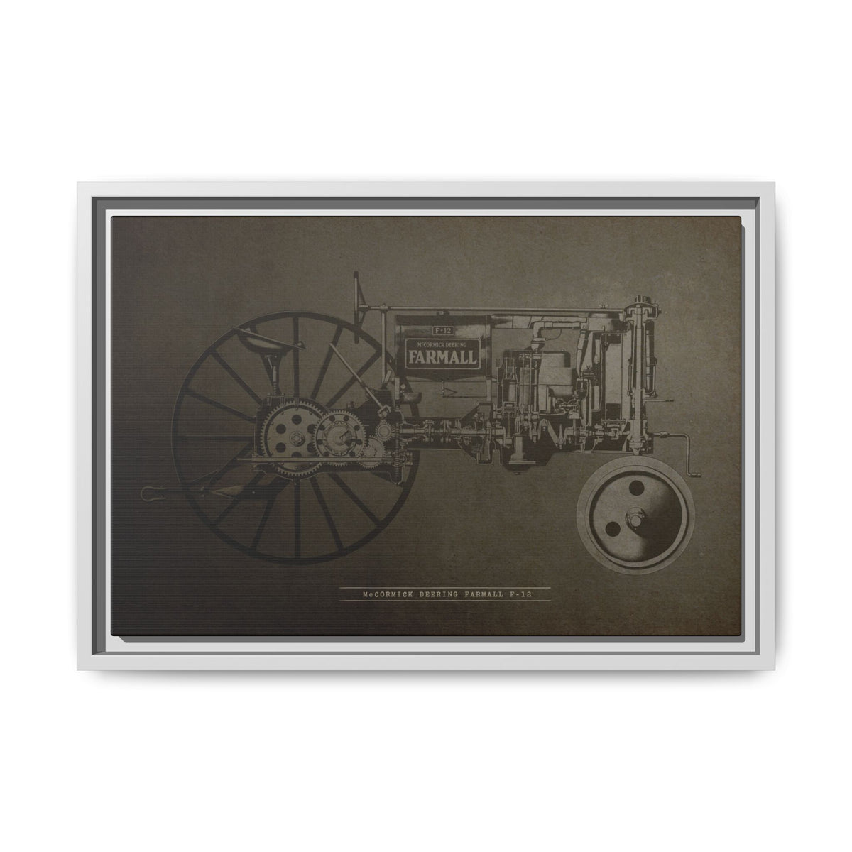 Vintage Farmall F-12 Mechanical Drawing | Framed Wall Art on Canvas