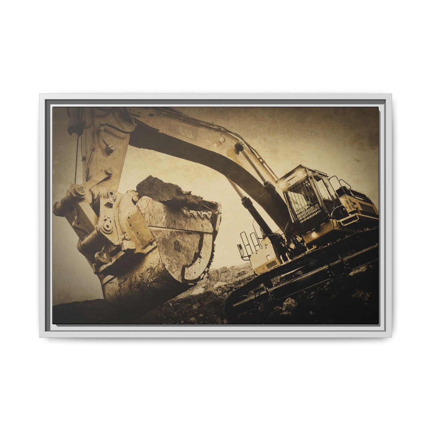 Reaching for Rocks Excavator  | Photo Art on Framed Canvas