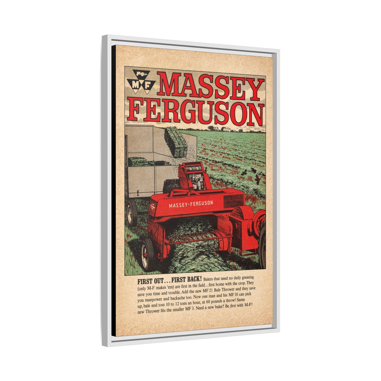 Massey Ferguson Tractor Poster Matte Canvas Framed | Vintage Farm Machinery Print