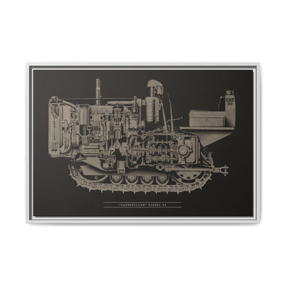 Vintage Caterpillar D2 Cutaway Drawing | Framed Wall Art on Stretched Canvas