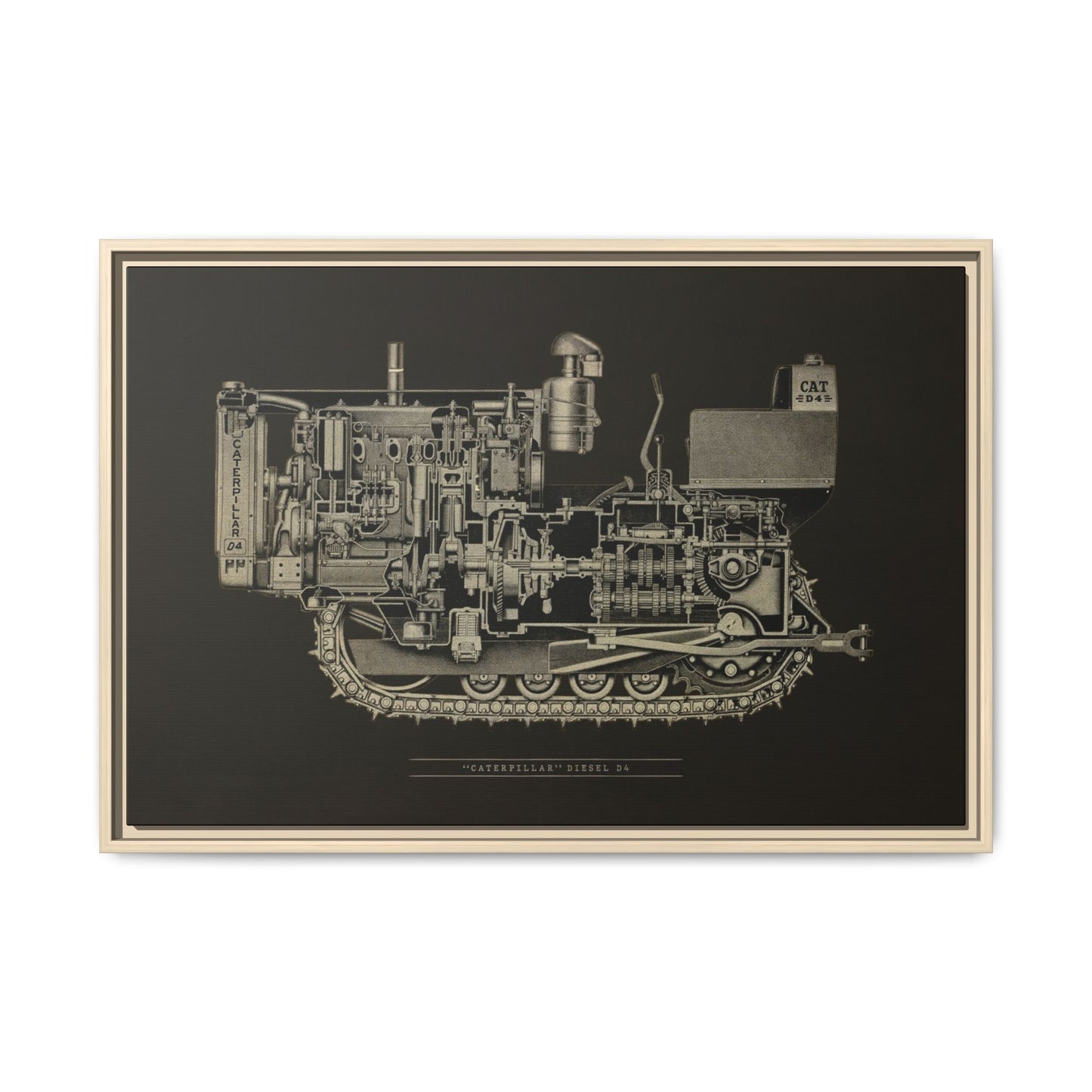 Vintage D4Tractor Crawler Cutaway Drawing | Framed Wall Art on Canvas