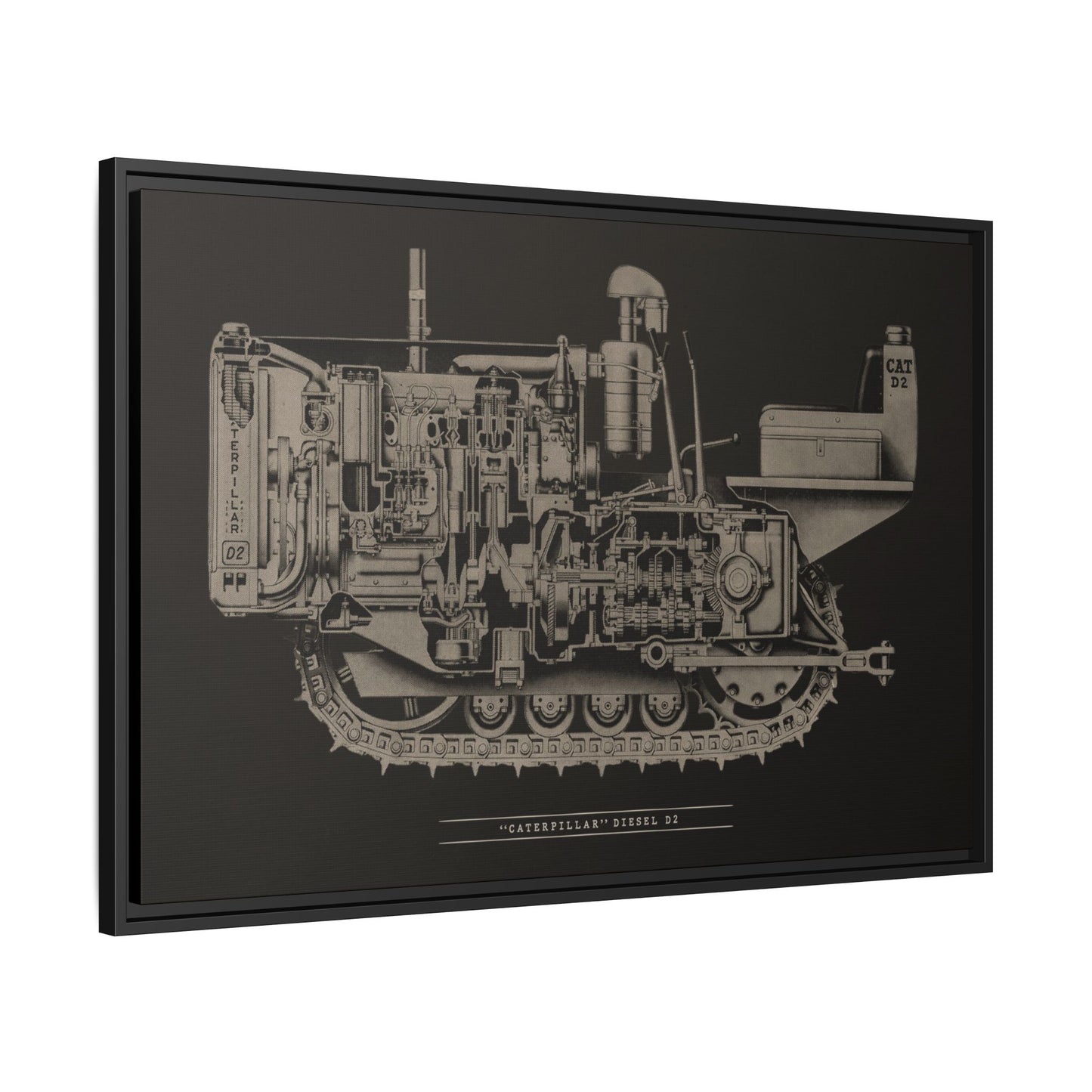 Vintage Caterpillar D2 Cutaway Drawing | Framed Wall Art on Stretched Canvas