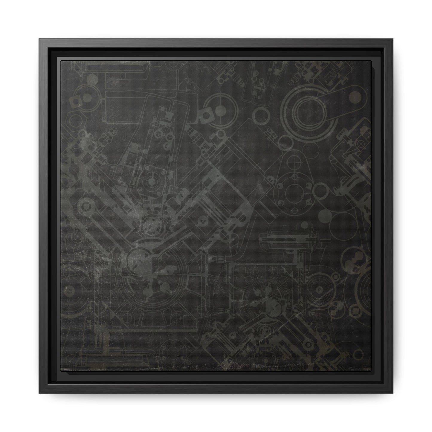 Engine Schematic Drawing Front View - Industrial Art - Framed on Canvas