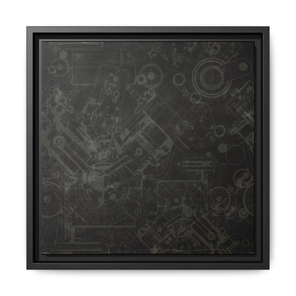 Engine Schematic Drawing Front View - Industrial Art - Framed on Canvas