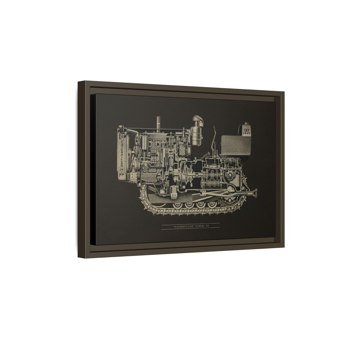 Vintage D4Tractor Crawler Cutaway Drawing | Framed Wall Art on Canvas