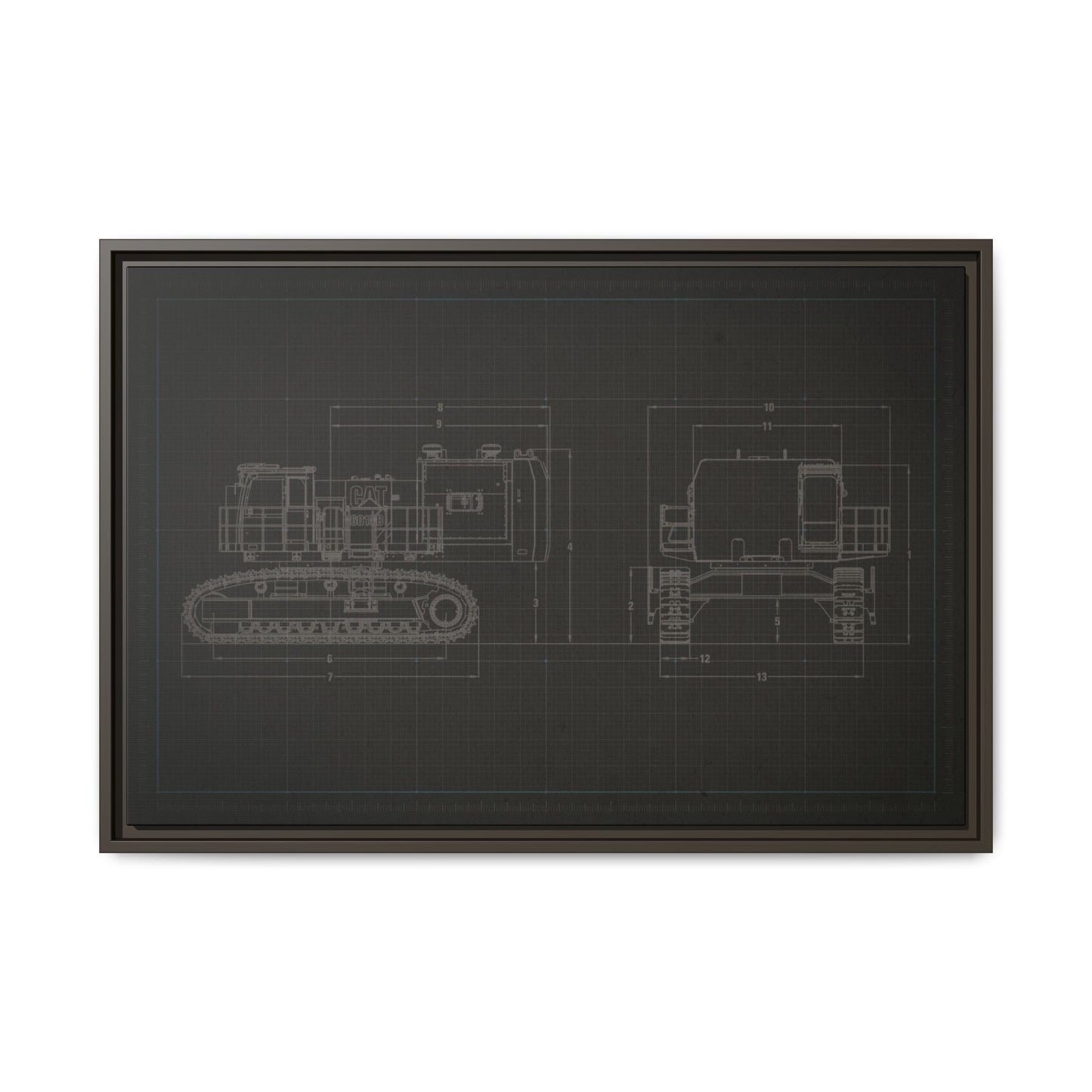 601 Excavator Drawing, Framed Wall Art on Canvas