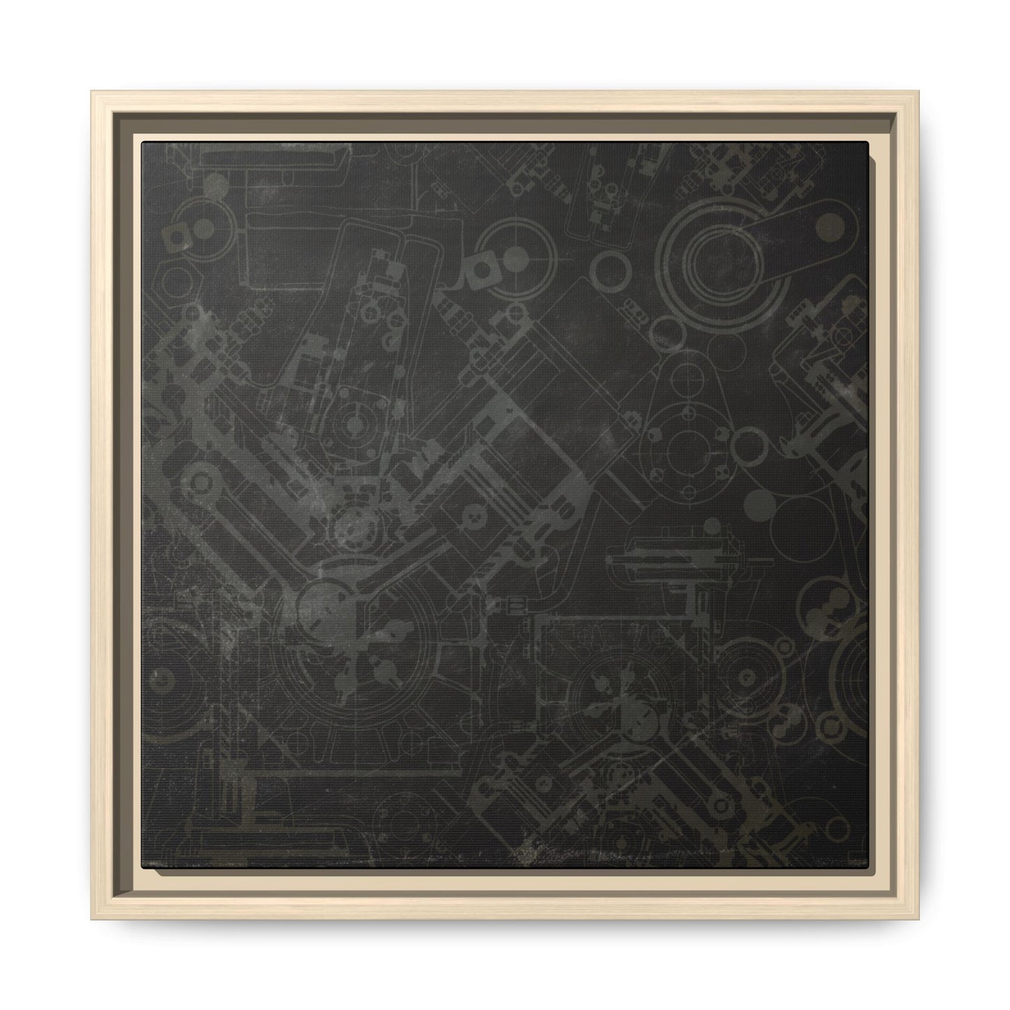 Engine Schematic Drawing Front View - Industrial Art - Framed on Canvas