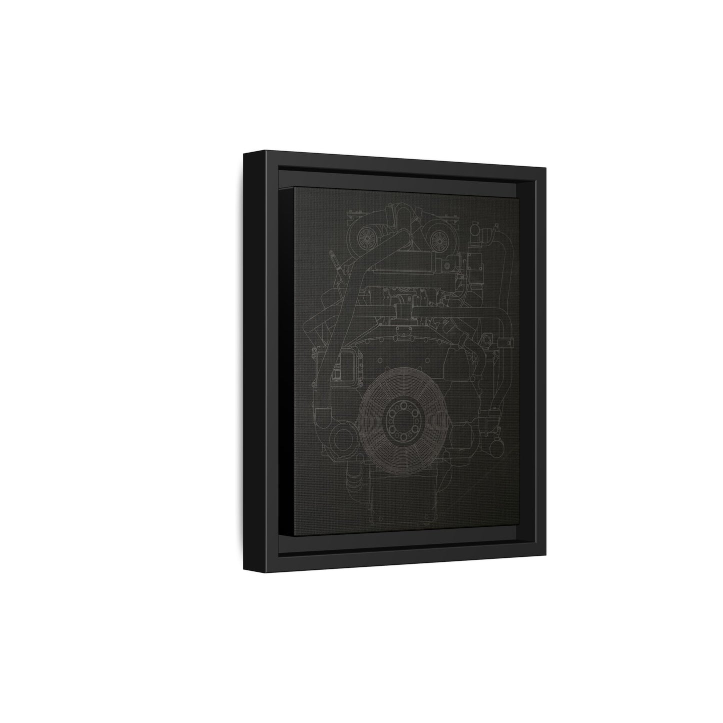 Machine Schematic Engine Drawing Front View Framed Wall Art on Stretched Canvas