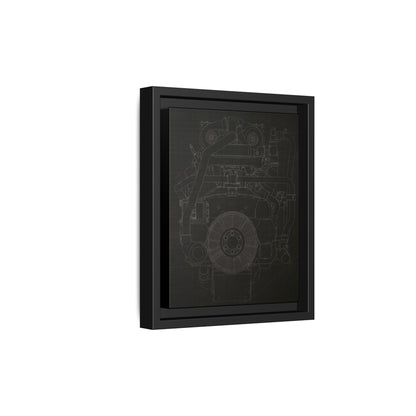 Machine Schematic Engine Drawing Front View Framed Wall Art on Stretched Canvas