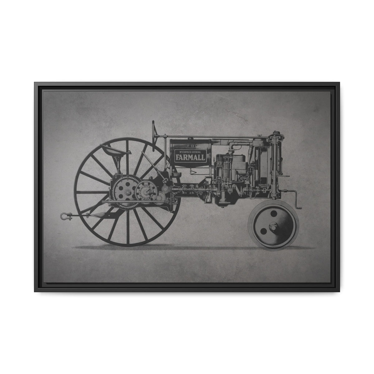 Vintage Farmall F-12 Mechanical Drawing | Light | Framed Wall Art on Canvas