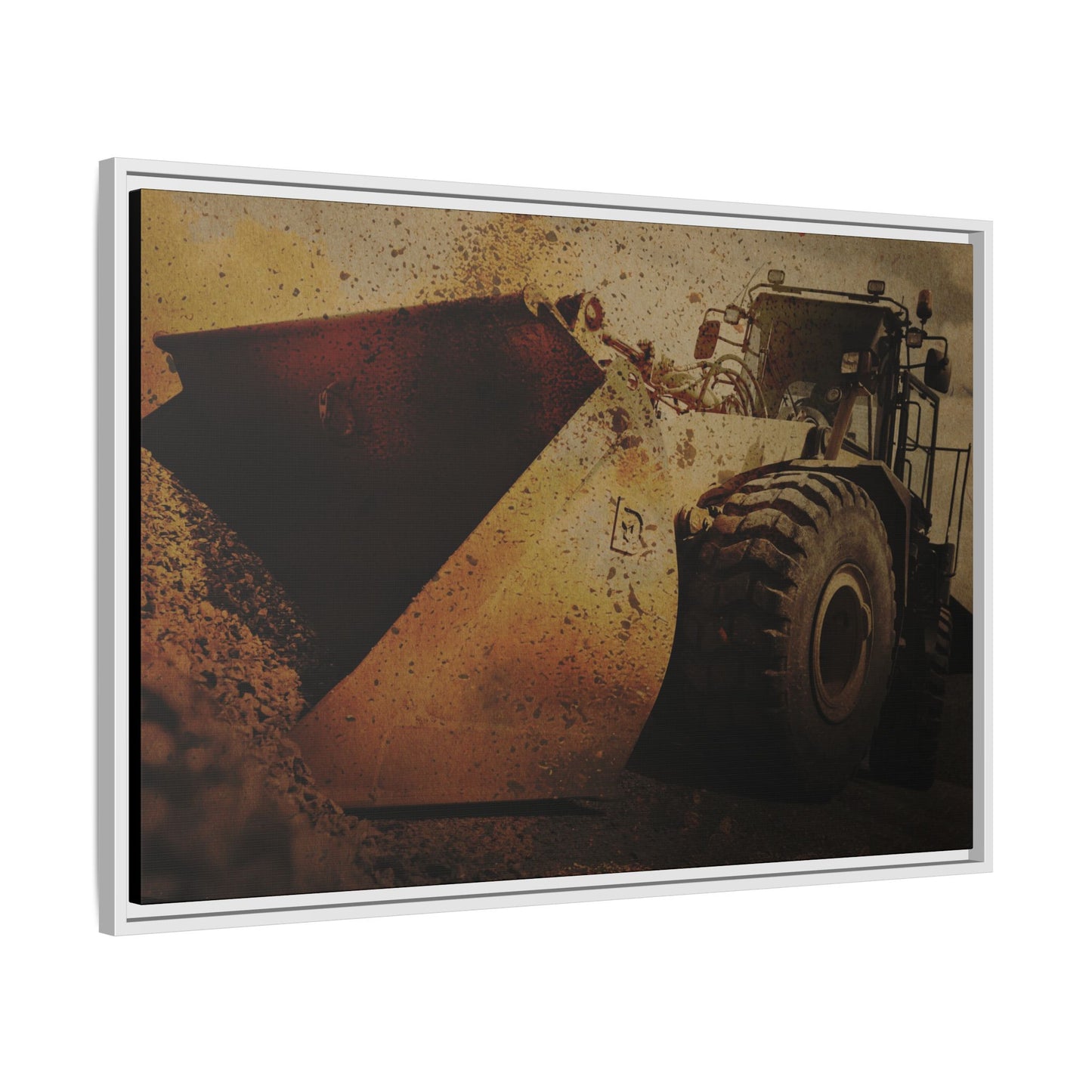 Front Loader Bucket Action | Gold |  Framed Wall art on Stretched Canvas