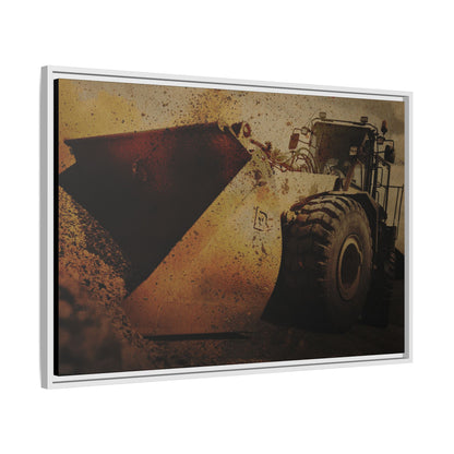 Front Loader Bucket Action | Gold |  Framed Wall art on Stretched Canvas