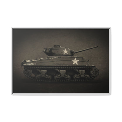 Vintage WWII  Sherman Tank, Double Star, Photo Wall Art on Framed Canvas