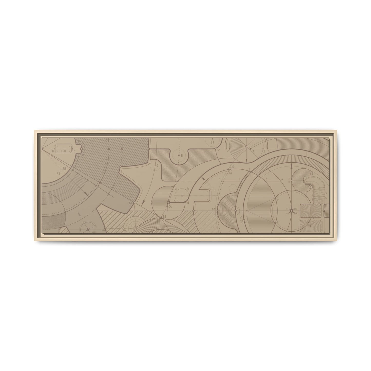 Geometric Gear Blueprint Drawing Art on Framed Canvas