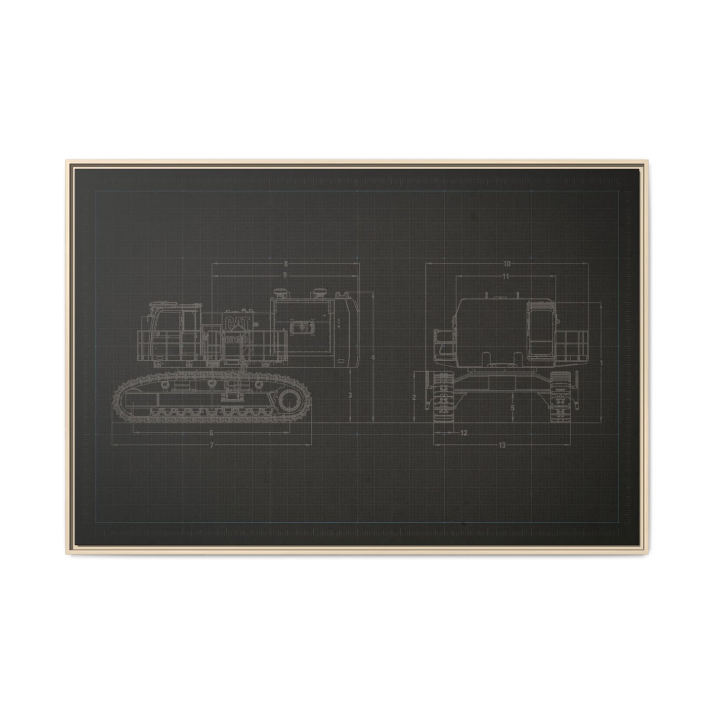 601 Excavator Drawing, Framed Wall Art on Canvas