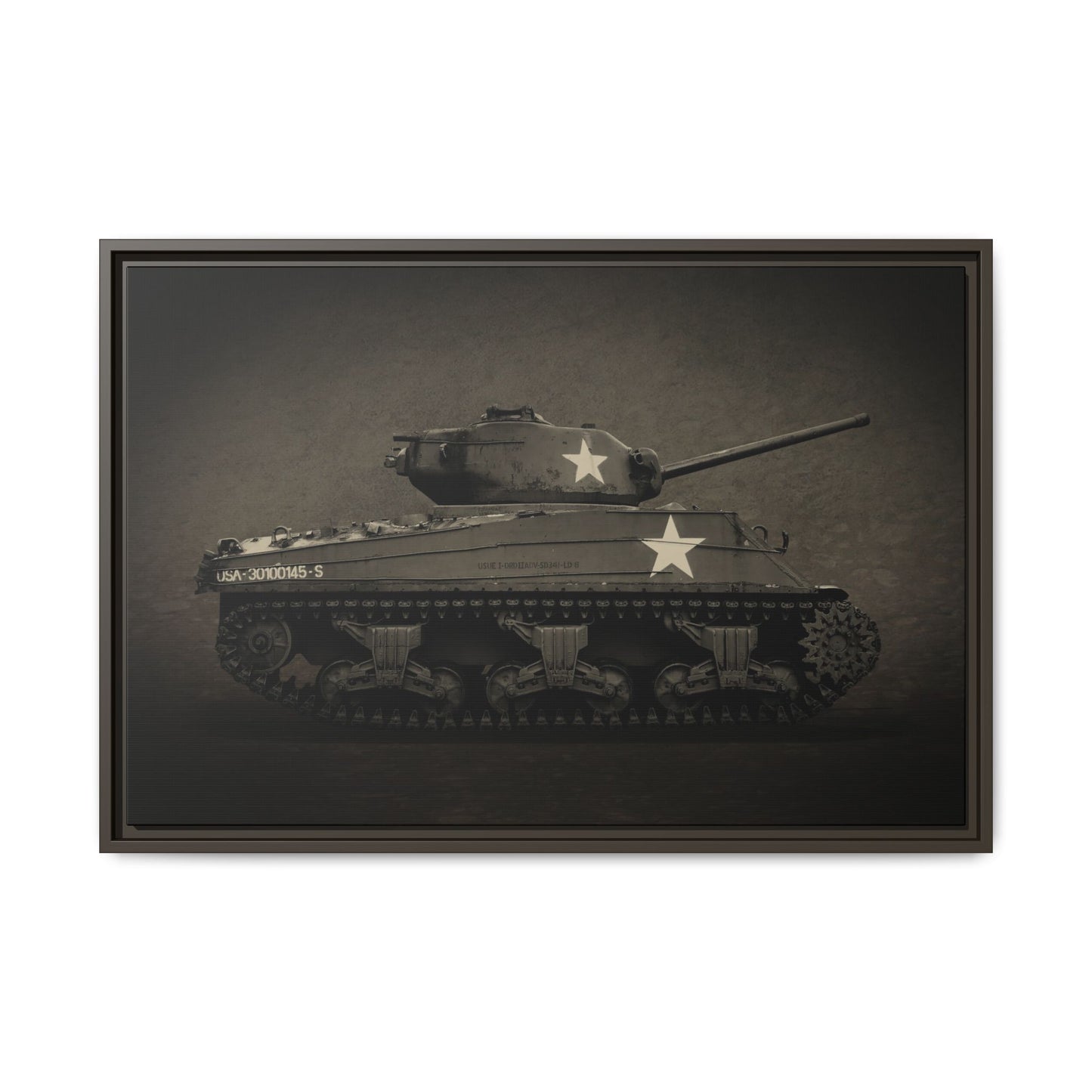 Vintage WWII  Sherman Tank, Double Star, Photo Wall Art on Framed Canvas