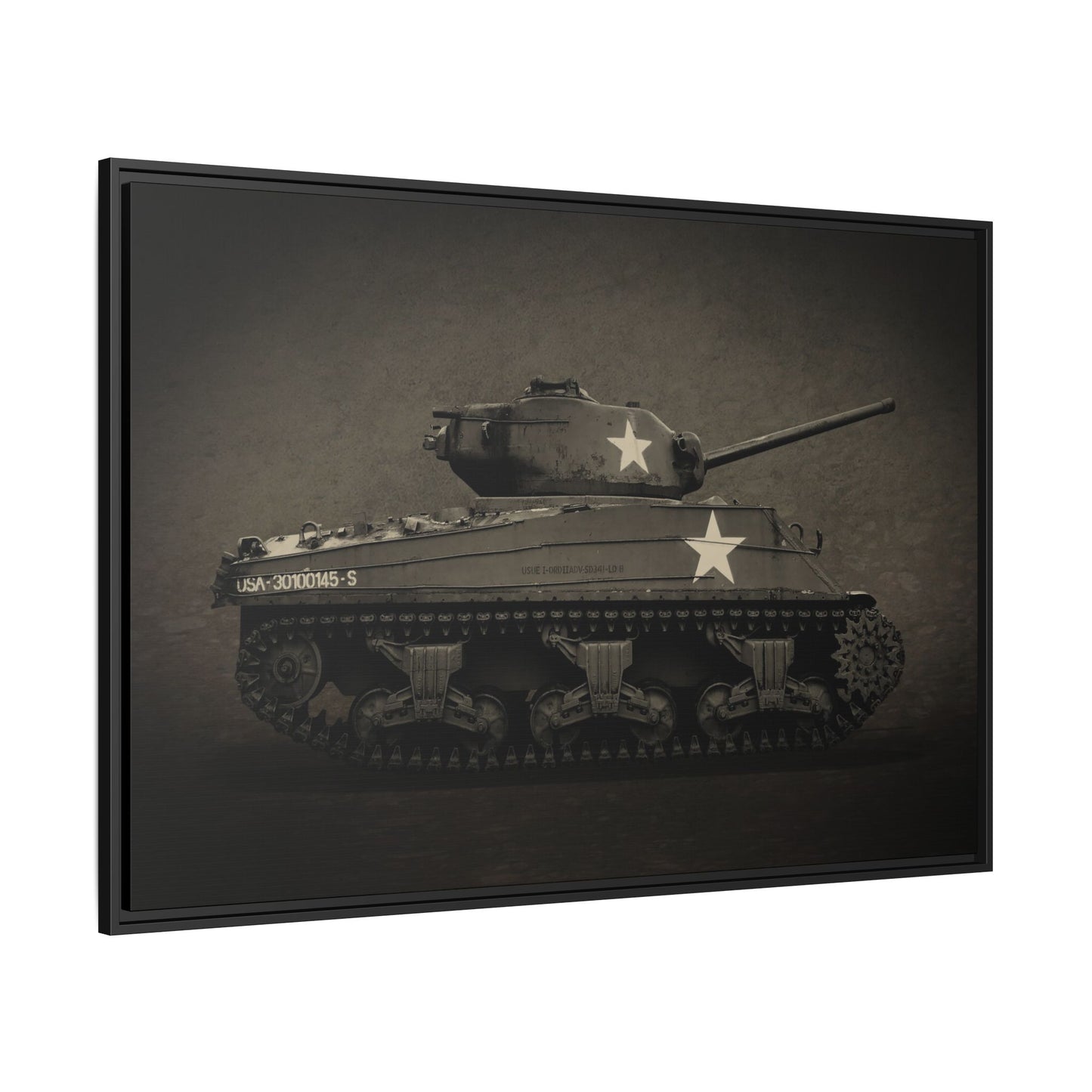 Vintage WWII  Sherman Tank, Double Star, Photo Wall Art on Framed Canvas