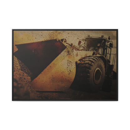 Front Loader Bucket Action | Gold |  Framed Wall art on Stretched Canvas